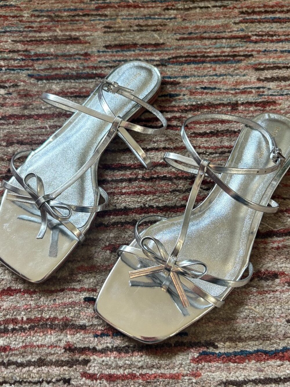 Reformation Maya Bow Flat Sandal in Mirror Metallic (Silver)